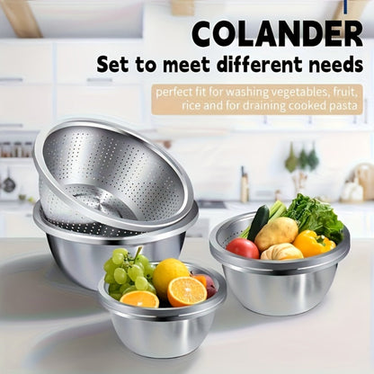 Stainless Steel Colander with Mixing Bowl Set 304 Food Grade Strainer Bowl for Washing for Home Cooking, Dining and Outdoor Meals