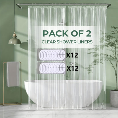 Clear Shower Curtain PEVA 8G Rust Proof Grommets 72x72 Inch – Premium Transparent Waterproof Modern Bathroom Curtain | Single or Set 2 |