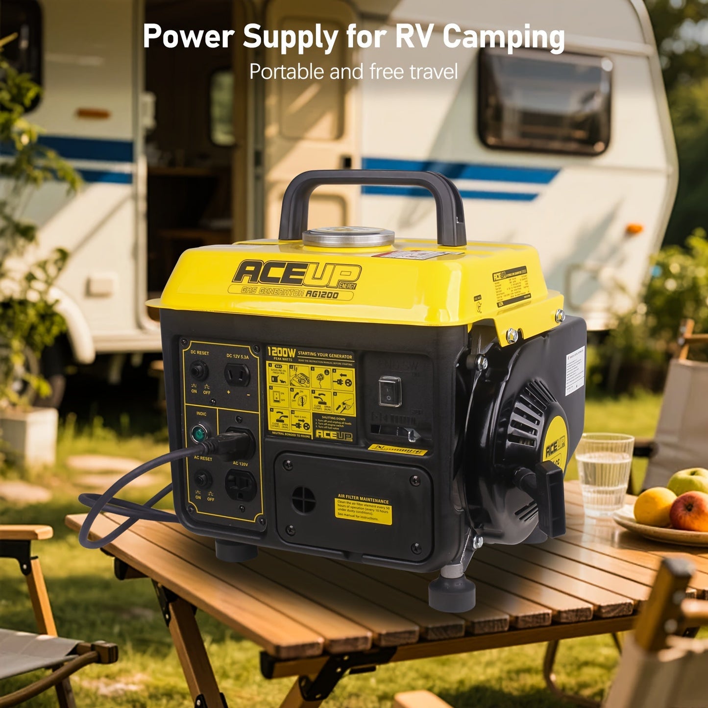 Portable Gas Generator 1200W Peak 900W Rated, 71cc 2-Cycle Engine Recoil Start AC DC Outlets