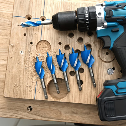 Drill Bit Set 6PCS Hex Shank Quick Change - Metal Hexagonal Handle with 4 Slots & 4 Blades