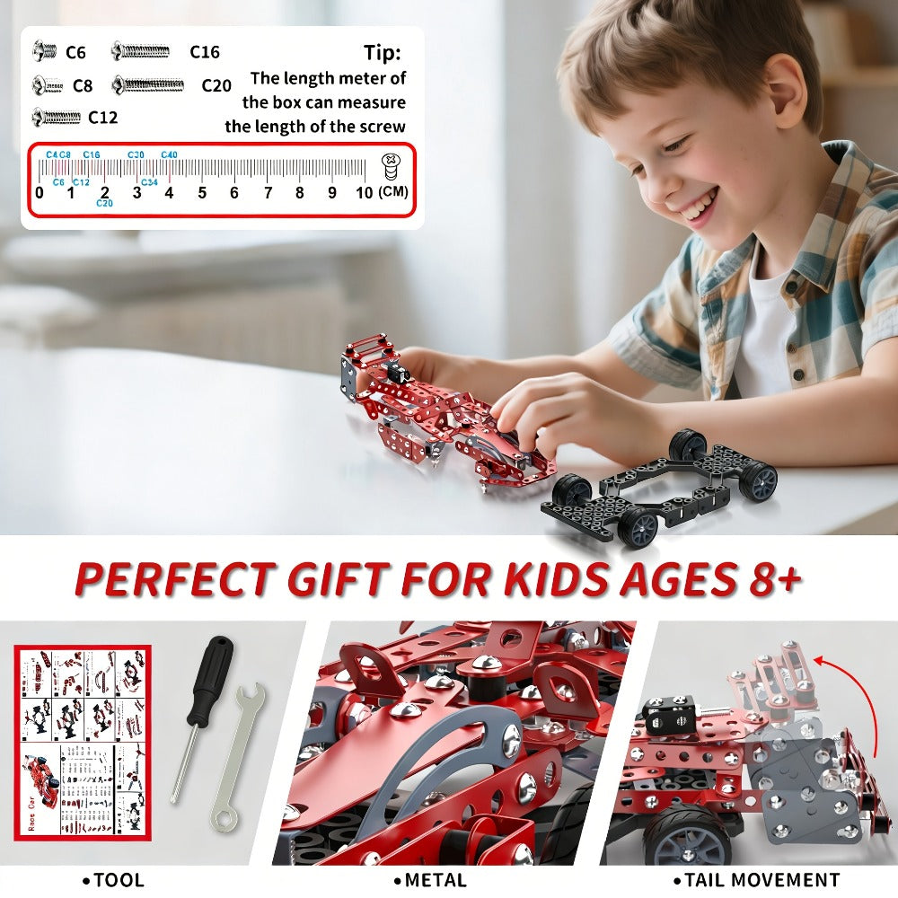 STEM Building Kit Model Car 283-287 Pcs Motorized Assembly Vehicle Toy with Tires & Openable Hood