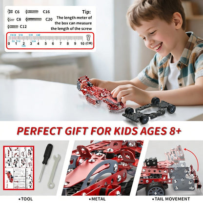 STEM Building Kit Model Car 283-287 Pcs Motorized Assembly Vehicle Toy with Tires & Openable Hood