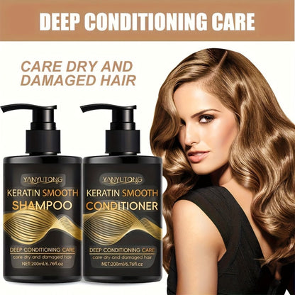 Keratin Shampoo and Conditioner Set Repairs Breakage Split Ends Moisturizes Scalp for Color-Treated Heat Damaged Dry Frizzy Hair All Hair