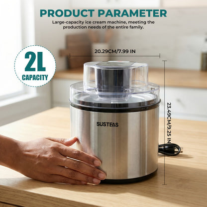 Ice Cream Maker 2 Liter Large Stainless Steel with LED Screen - Electric Ice Cream Machine for Home