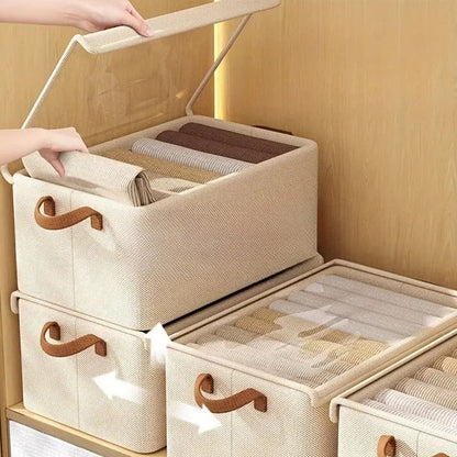 Six-Pack Foldable Fabric Storage Boxes with Clear Lids, Handles and Green, Beige or Gray Color Options