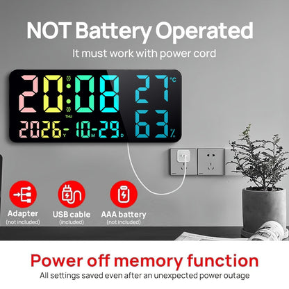 14.6-Inch RGB Digital Wall Clock with Remote, Dual Alarm, Five Brightness Levels and 12 Display Modes