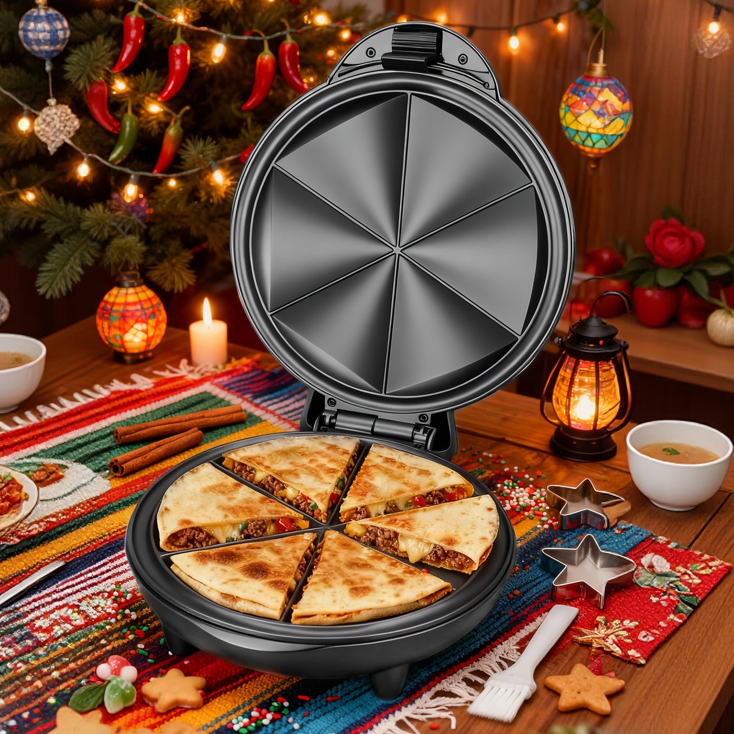 Electric Quesadilla Maker 9.5 Inch, Grilled Cheese Machine, Extra Stuffing, Easy 6-Wedge Slice, Feet
