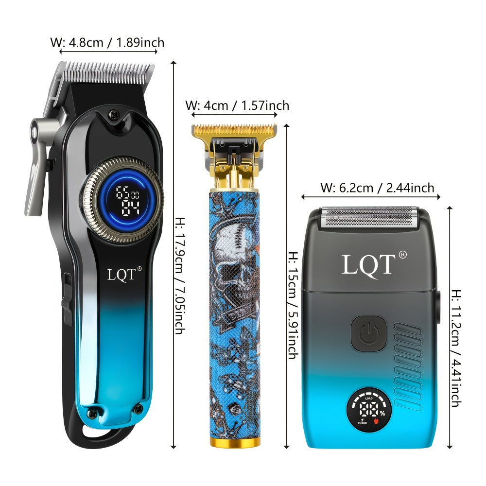 Hair Clipper LQT Blue Multi-Tool Grooming Set Options with Digital Displays, USB Charging and Guide Combs