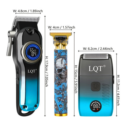 Hair Clipper LQT Blue Multi-Tool Grooming Set Options with Digital Displays, USB Charging and Guide Combs