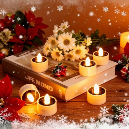 Solar Flameless Candles Outdoor LED Tealight with Dusk to Dawn Sensor Flickering Light for Entryways, Bedrooms and Living Spaces