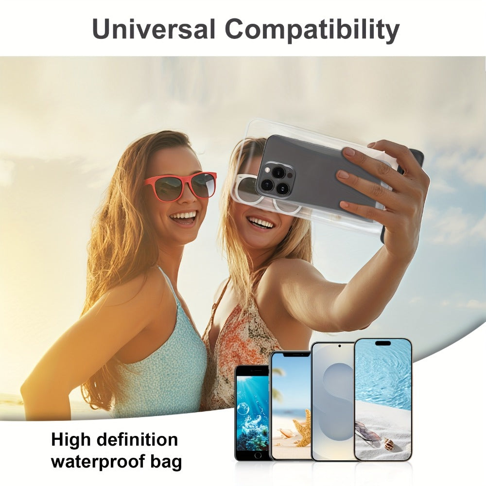 Glossy Phone Pouch 2 Pack for iPhone 16 15 14 Pro Max Samsung S24 S23, Swim Beach Boating Underwater Dry Case Bag with Secure Seal