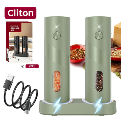 Electric Salt and Pepper Grinder Set with LED Light & Gravity Sensor, USB Rechargeable, Top-Fill