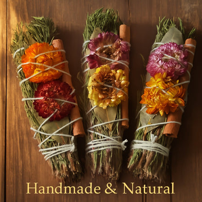 Rosemary Cinnamon Dried Flower Bundles 5pcs, Handmade Aromatic Home Decor Sticks with Bay Leaves & Daisies