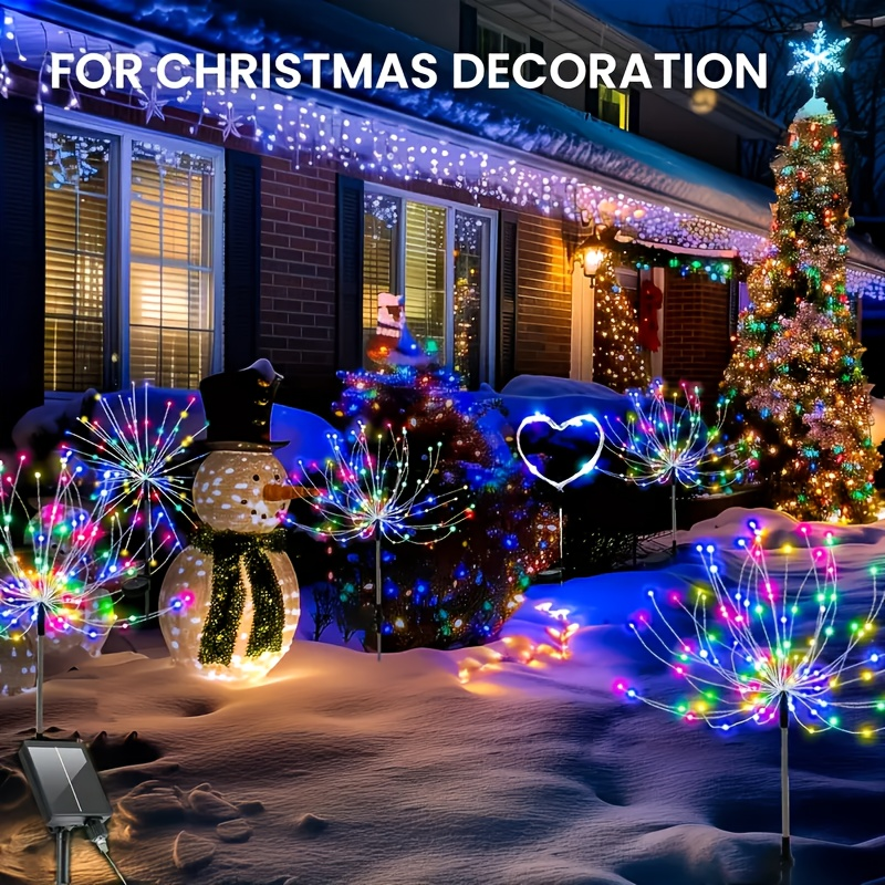 Solar Garden Lights Firework Stakes with 240-640 LEDs, 8 Modes, 4/8 Packs and Three Light Colors