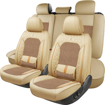 Car Seat Covers 3D Diamond-Embroidered Faux Leather with Two-Front or Five-Seat Set Options