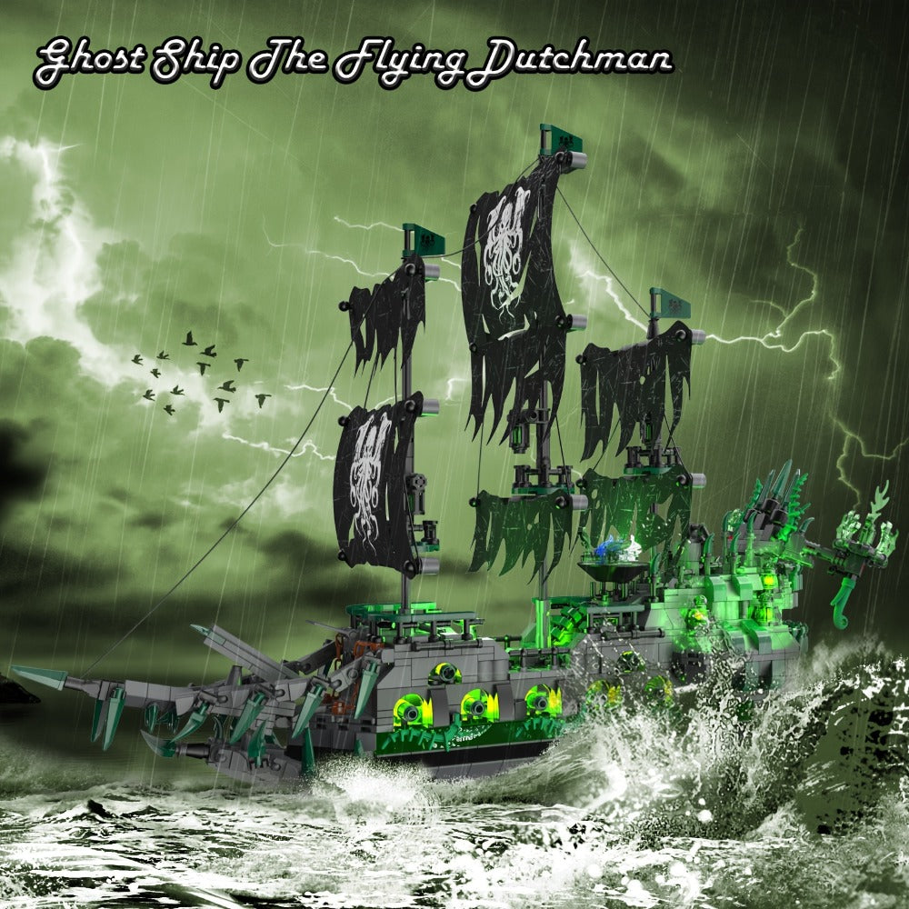 Flying Dutchman Pirate Ship Building Blocks Ghost Ship Model 40001 with LED Lights, Adult Teen Collector Construction Kit