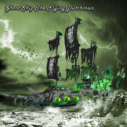 Flying Dutchman Pirate Ship Building Blocks Ghost Ship Model 40001 with LED Lights, Adult Teen Collector Construction Kit