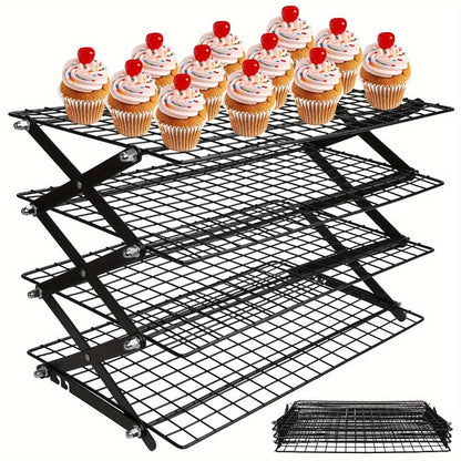 Foldable Cooling Rack for Baking, Stackable Wire Baking Rack with 4-Position Height Adjustment