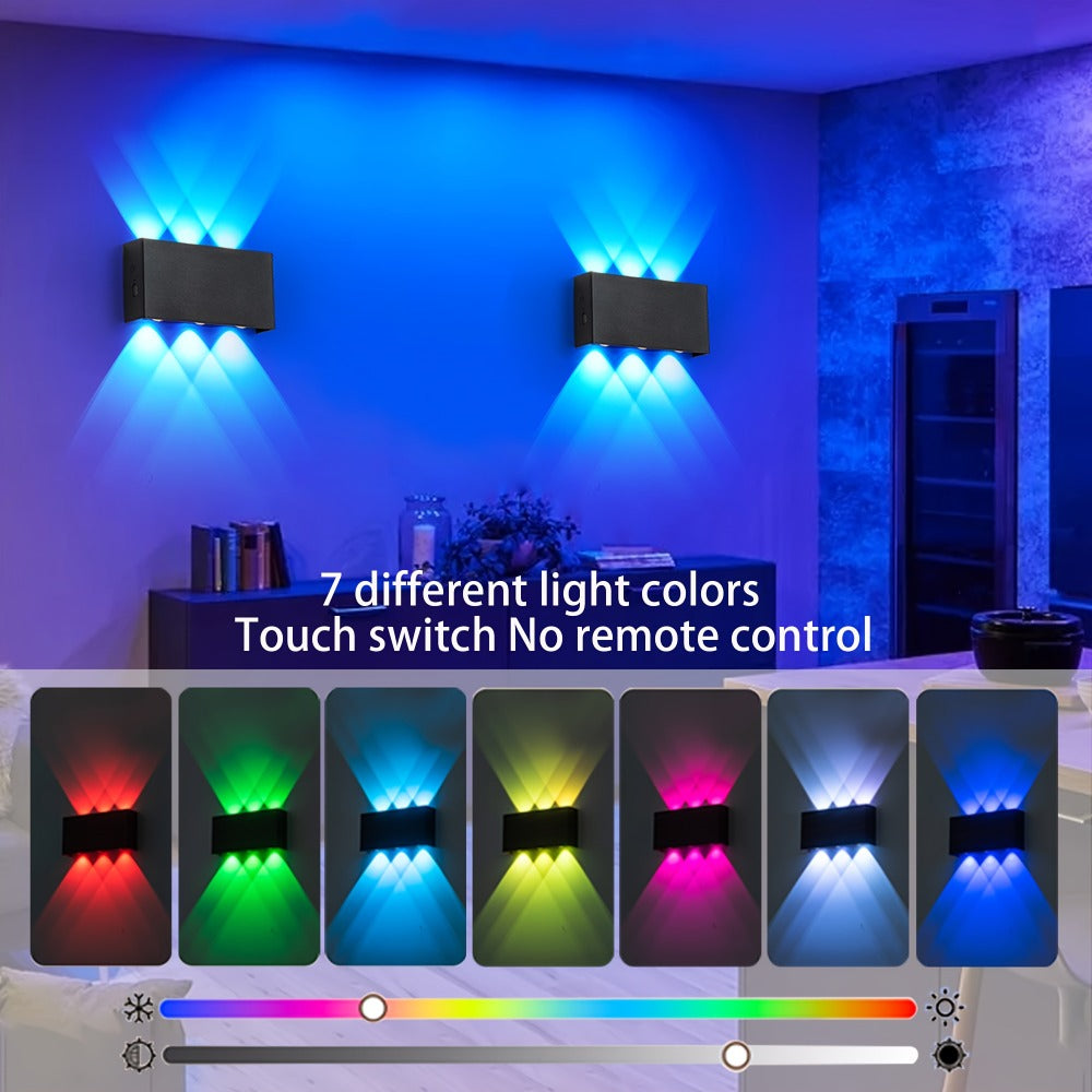 RGB Wall Light 2 Pack Battery Powered - Seven Color Gradient Dimming Night Light with Touch Switch