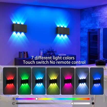 RGB Wall Light 2 Pack Battery Powered - Seven Color Gradient Dimming Night Light with Touch Switch