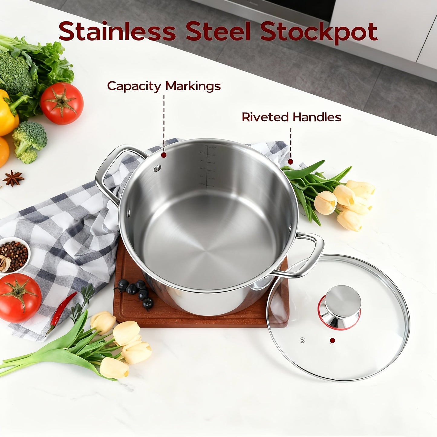 Stainless Steel Deep Pot Cookware Set 10 & 12 Piece with Lids & Dual Handles – Oven Safe Soup Hot Pot Pasta Seafood Stew Pots | Silver Pink