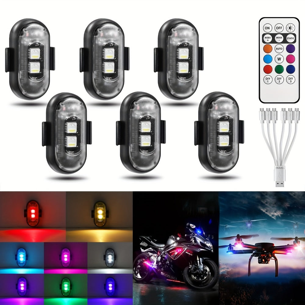 Wireless LED Strobe Warning Lights 6-Pack 8 Colors USB Charging IP65 Waterproof Anti-Collision Safety Light for Car Interior Truck