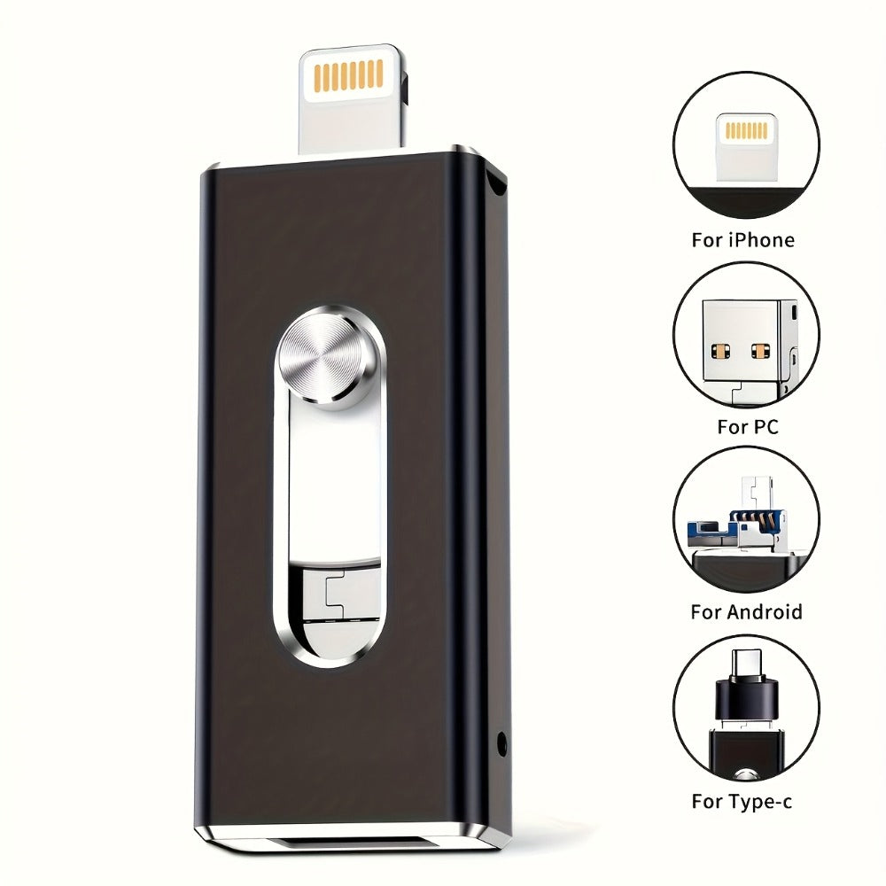 USB Flash Drive 64GB Compact Aluminum-Alloy Four-Connector Memory Stick in Black or Gold Color Options