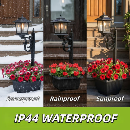 Solar Garden Light HOODINK Black Flower-Pot Lamp Post with Solar Panel, IP44 Label and 1- or 2-Pack Options
