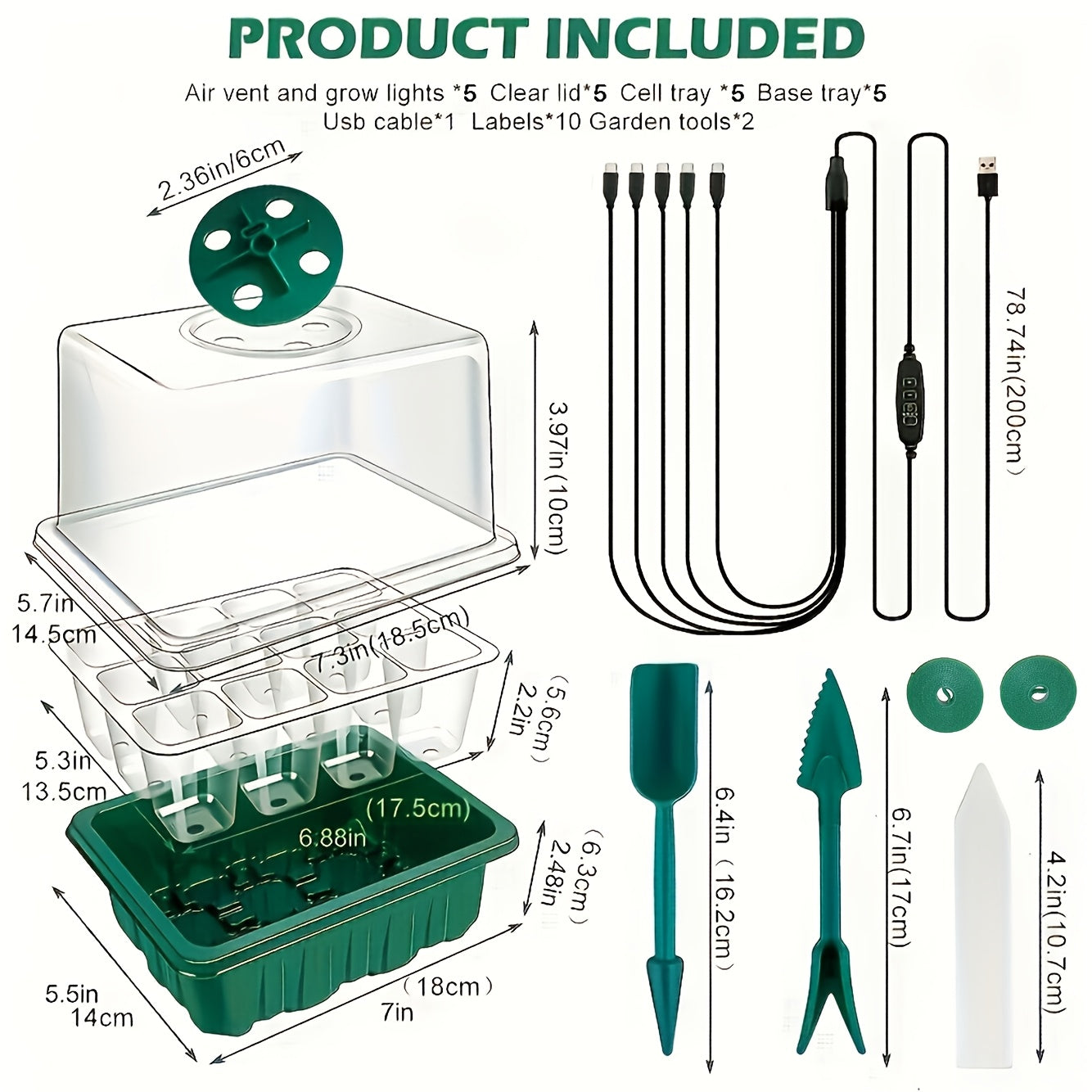 Seed Starting Kit LED Grow Light Timer, Indoor Seedling Tray Dome for Garden, Patio and Yard Use