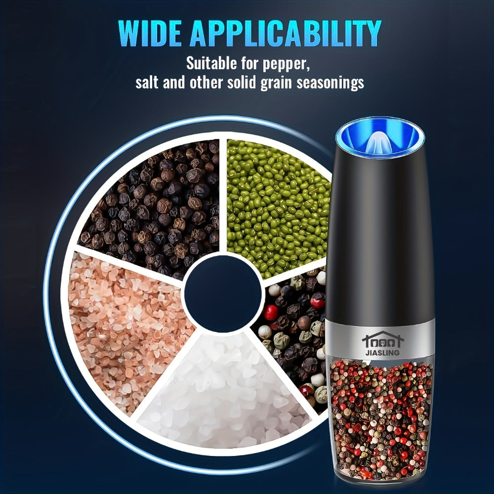 Electric Salt and Pepper Grinder Set 2PCS, Battery-Powered, LED Light, One-Handed Operation, Adjustable Coarseness