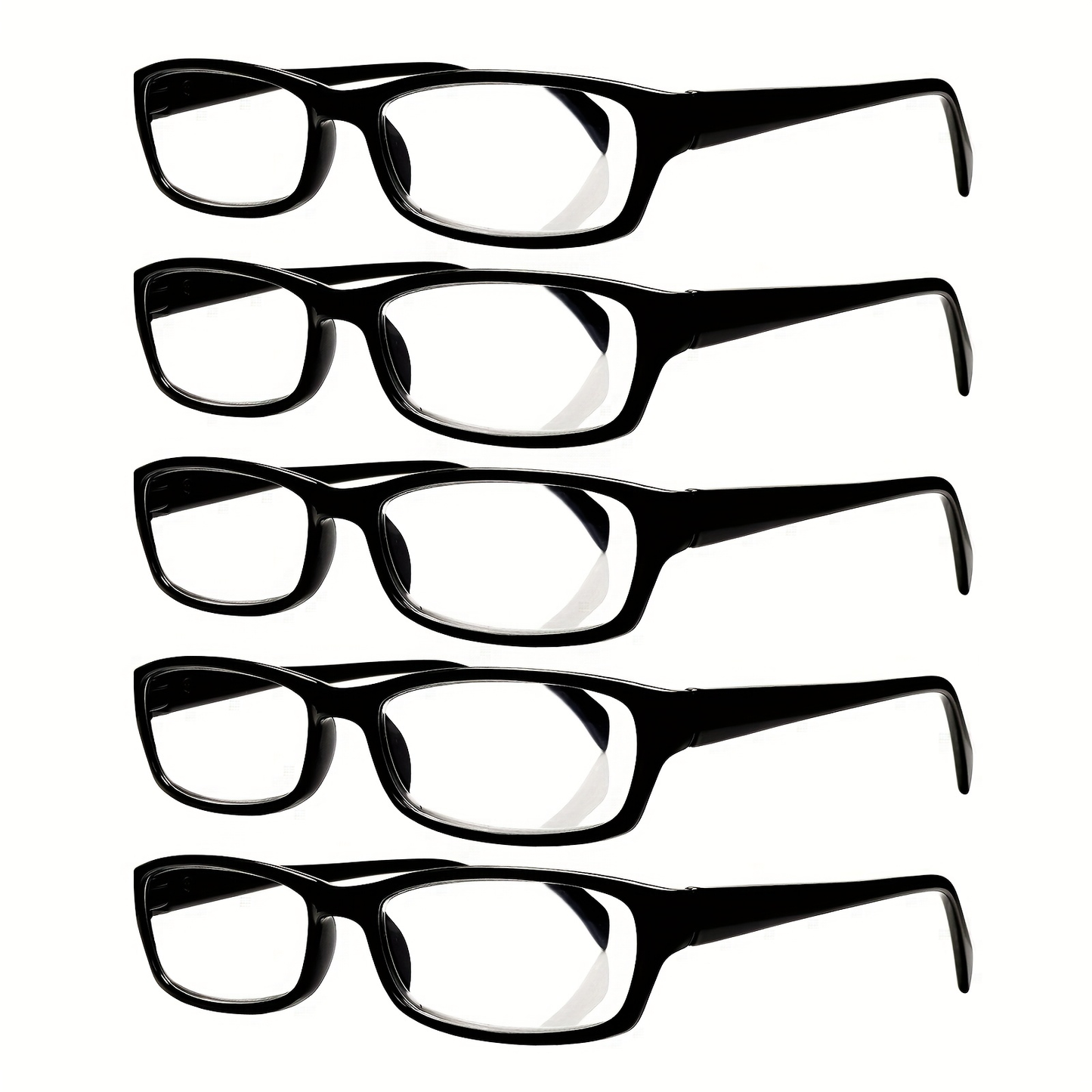 Reading Glasses – Five-Pair Rectangular Set with Spring Hinges and Mixed Colors with Multiple Strength and Color Options
