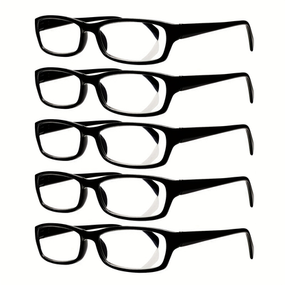 Reading Glasses – Five-Pair Rectangular Set with Spring Hinges and Mixed Colors with Multiple Strength and Color Options