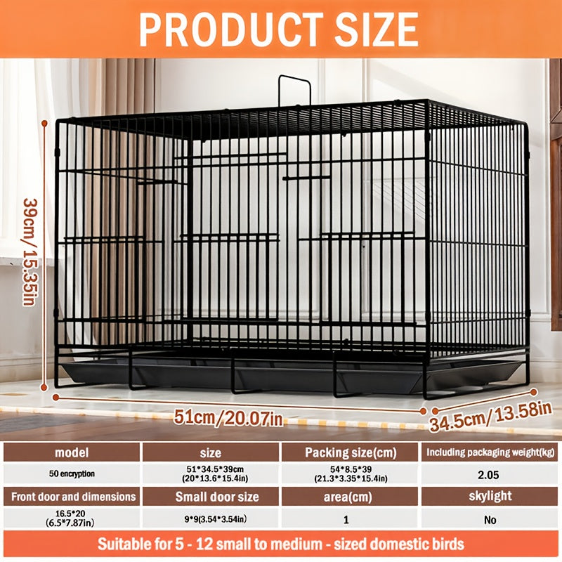 Bird Cage Large Foldable Metal – Escape-Proof Indoor Aviary for Pigeons Parrots & Small Birds with Perches