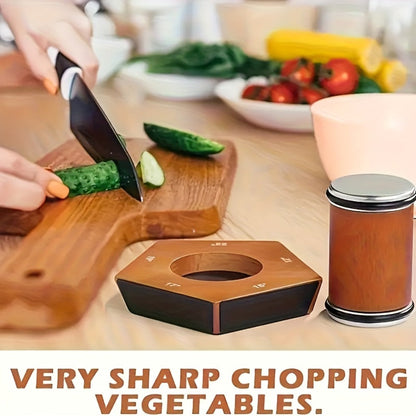 Rolling Knife Sharpener with Two-Angle or Five-Sided Magnetic Base Options in Wood Finish Design