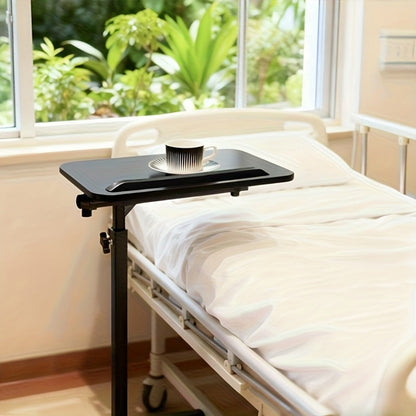 Compact Black Overbed Table with 360-Degree Rotating Top, 53–80 cm Height and 40 x 30 cm Base