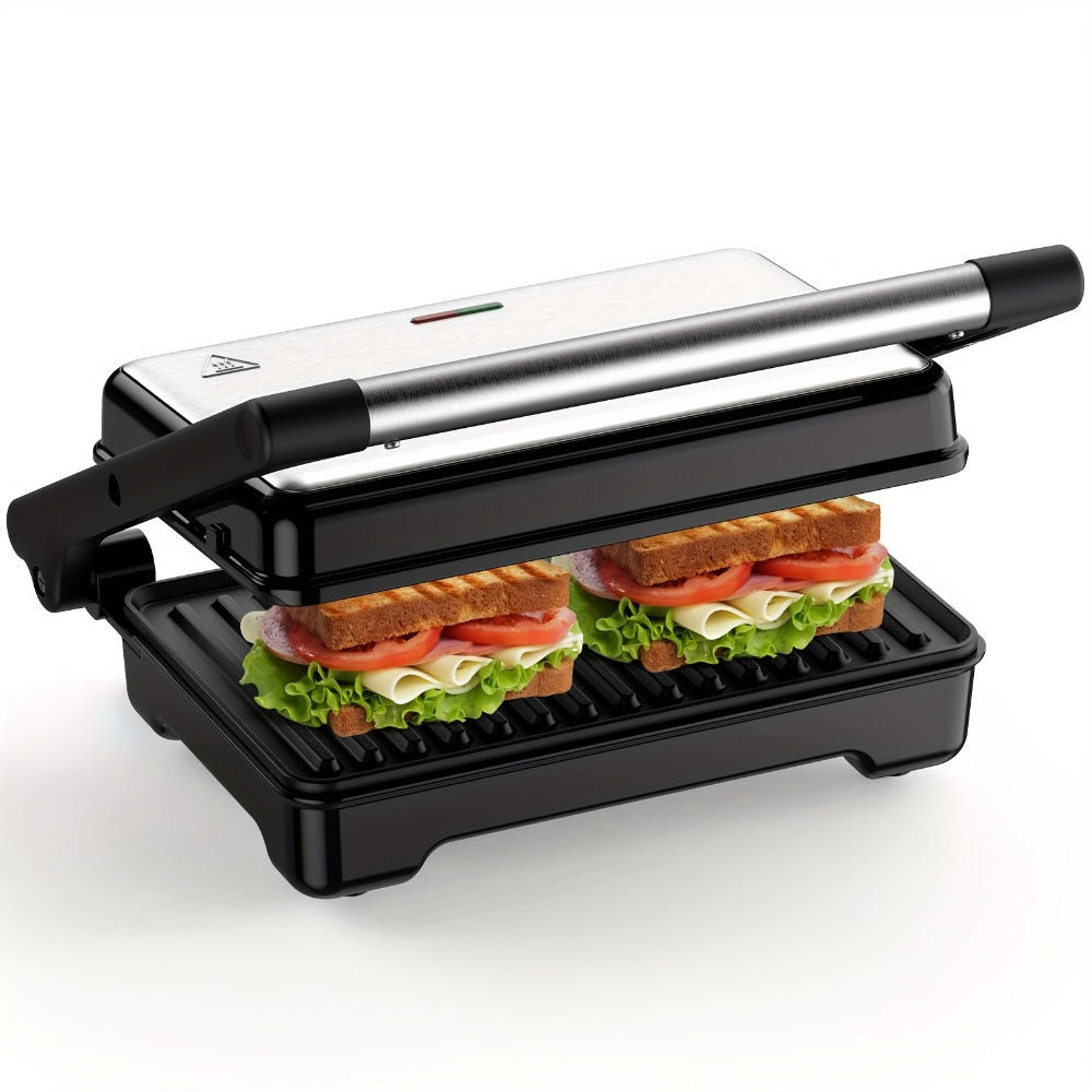 Panini Press Sandwich Maker 1200W, 4-Slice Non-Stick Grill with 180° Opening Adjustable Temperature 120-428°F & Removable Drip Tray