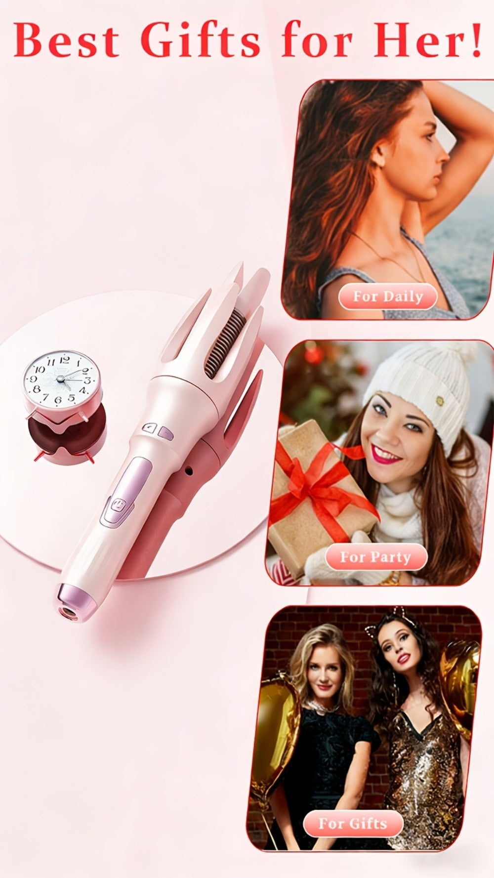 Automatic Rotating Curling Iron 4 Temperature Settings 40M Negative Ion Ceramic Barrel, for Home, Travel and Salon Hair Styling