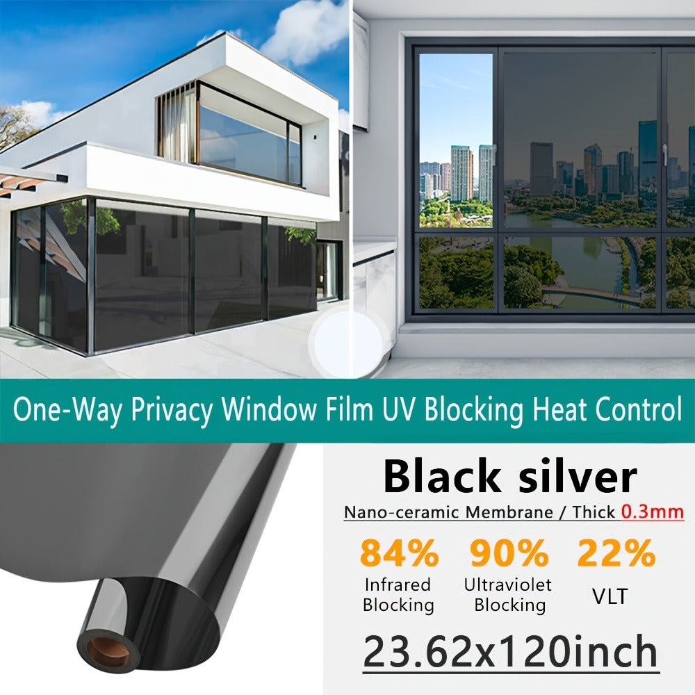 One Way Window Film Static Cling No Glue - Heat Control Anti-Glare Sun Blocking Reflective Mirror Tint for Home Office Hotel