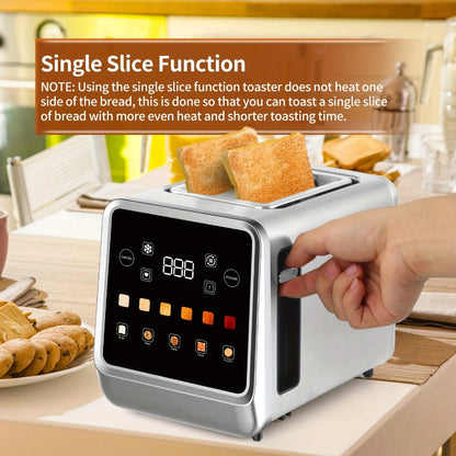 Digital Touch Screen Toaster 2 Slice Stainless Steel with 5 Bread Functions 7 Shade Settings for Home Cooking, Dining and Outdoor Meals