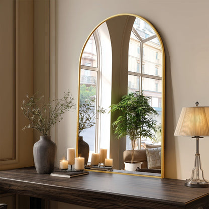Arched Rectangle Metal Wall Mirror in Black or Gold with Seven Size Options up to 31 x 32 Inches