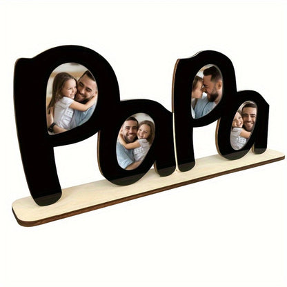 Wooden Photo Frame Papa Circular Classic Design Desktop Display Sentimental Gift for Dad Husband Grandfather Father's Day Birthday Christmas