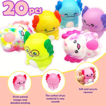 Axolotl Squishy Toys 20 Pack Slow Rising Fidget Sensory Stress Toys for Kids, Cute Salamander Newt Ice Cream Shape Squeeze Toys