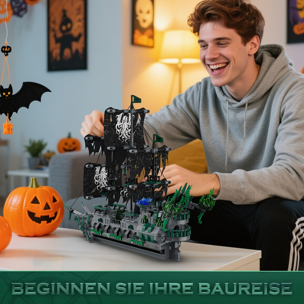 Flying Dutchman Pirate Ship Building Blocks Ghost Ship Model 40001 with LED Lights, Adult Teen Collector Construction Kit