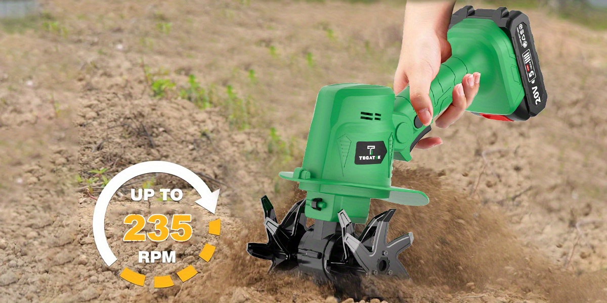 Cordless Electric Tiller 20V Handheld - 9-Inch 235RPM Garden Cultivator with Handle, Metal Soil Tiller for Weeding