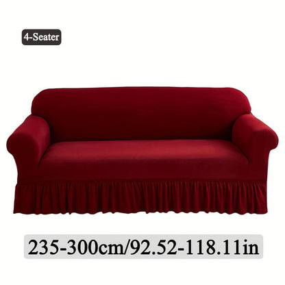 Sofa Cover Textured Skirted Full-Cover Slipcover with Elastic Stretch and Backing Detail for 3 or 4 Seats