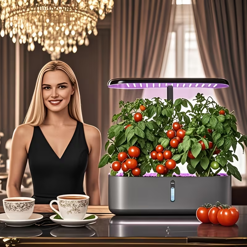 Hydroponic Garden Kit 10 Pods Indoor Herb Garden | 24W LED Grow Light Auto Timer 1-Gal Tank Quiet Pump Nutrients | Vegetables Flowers