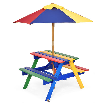 Kids Picnic Table Set with Umbrella Wood Table Bench Set for Toddlers Seats with the Listed Color, Size or Set Options for Everyday Use