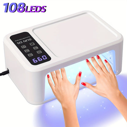 Sun-D5 Dual-Hand UV/LED Nail Lamp with 108-Bead Label, Removable Base, LCD and Four Timers