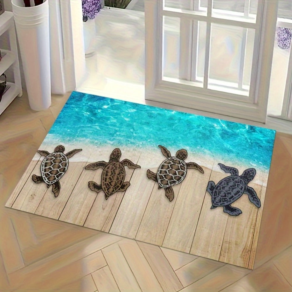 Beach Turtle Door Mat Non-Slip Indoor Outdoor Entrance Rug – Ocean Design Coastal Home Decor Welcome Mat Durable Floor Mat