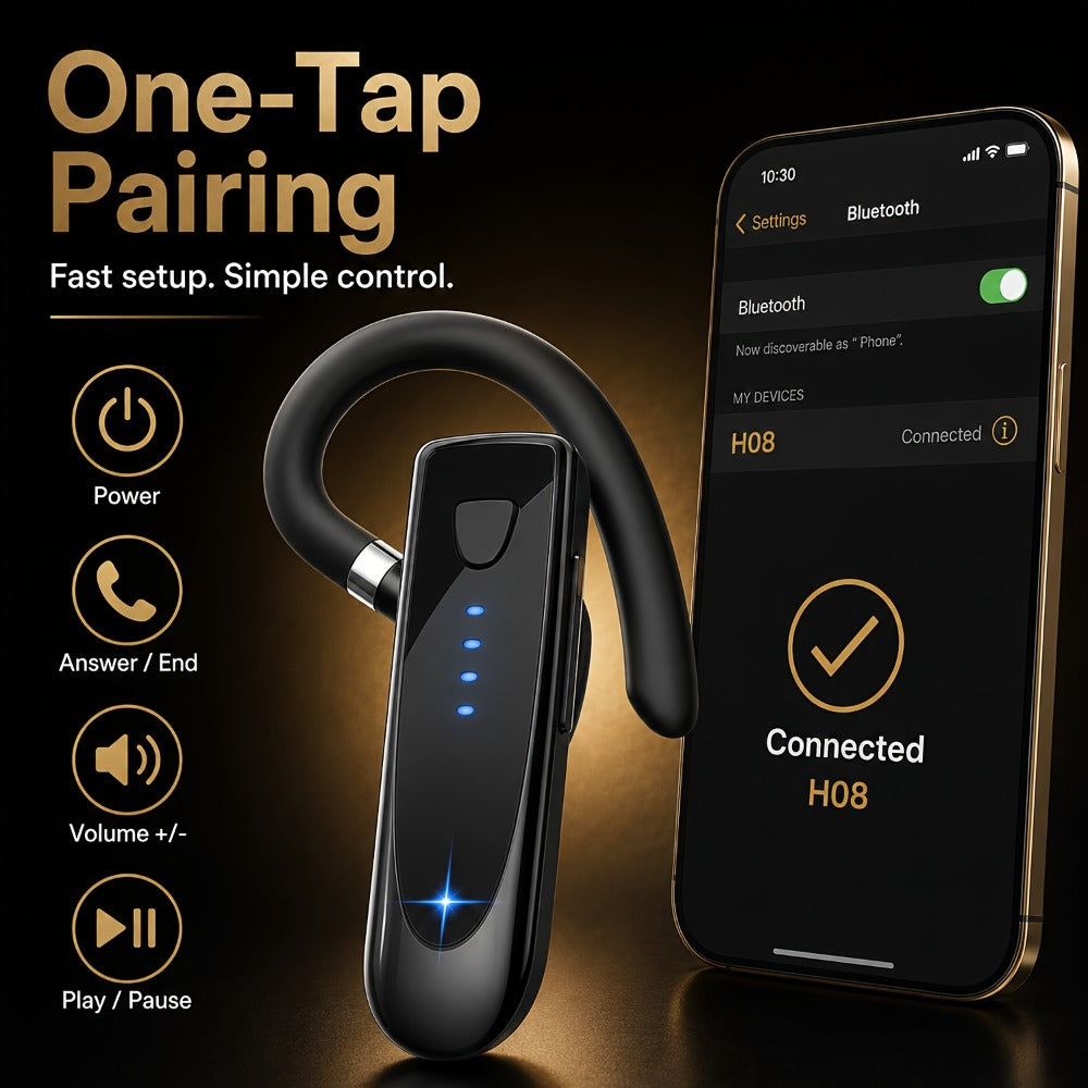Trucker Bluetooth Headset 29H Playtime 180H Standby, Handsfree Earpiece with Mic Dual Device Connection